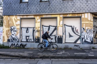 Street art in Essen, graffiti on an empty building on Varnhorststraße, city center, North