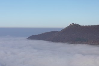 Teck Castle in the magical sea of fog in autumn Swabian Jura Germany