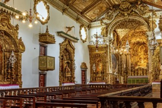 Interior of an old baroque church in the historic city of Tiradentes in Minas Gerais, Brazil