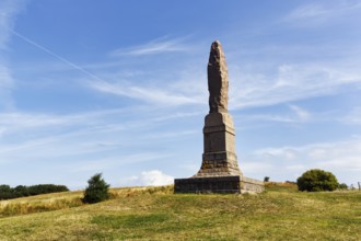 Memorial stone, stone obelisk, Hammershus fortress, tourist attraction, Allinge-Sandvig, Bornholm,