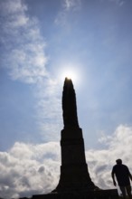 Memorial stone, stone obelisk, Hammershus fortress, tourist attraction, back light,