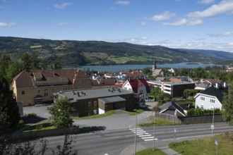 View of Lillehammer on Lake Mjøsa, Innlandet County, Norway
