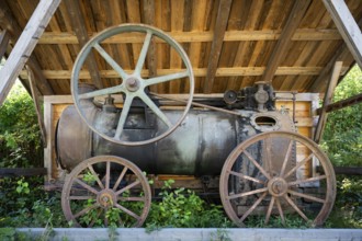 Historic steam engine, Maihaugen open-air museum with houses and objects from farms in