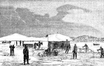 Fishing on the seashore in East and West Prussia, Nidden, profession fisherman, frozen lagoon,