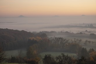Three Kaiserberge in golden morning light, Hohenstaufen, Aichelberg, Spectacular dawn over the