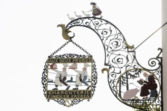 Nose sign of a butcher shop, old town, Colmar, Alsace, France