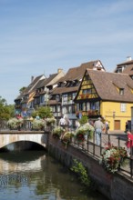 Half-timbered houses on the river, La Petite Venise, Krutenau district, Old Town, Colmar, Alsace,