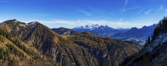 View from Trattberg Alm to Alpbichlalm and Dachstein Massif, Autumn, Osterhorn Group,