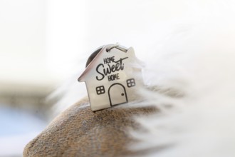 Close-up of a key ring with the inscription HOME SWEET HOME (symbolic image)
