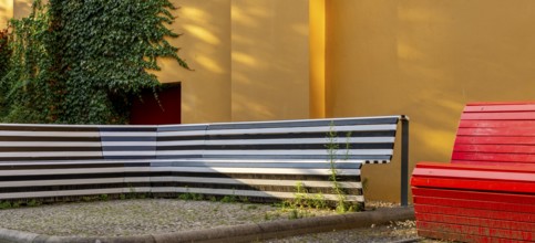 Wooden seating area at Kultkino Babylon on Rosa Luxemburg Platz, arthouse cinema opened in 1929,