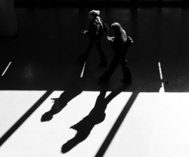 Black and white photograph, foyer in a building at the Technical University of Berlin, light and