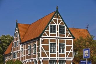 Half-timbered house, architecture, Town Hall, Jork, Altes Land, Germany