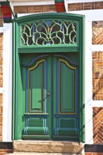 Green entrance door, Jork, Altes Land, Lower Saxony, Germany