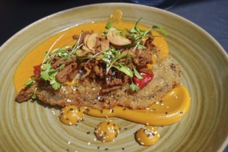 Wiener schnitzel, breaded veal schnitzel, meat dish served on plate, main course, breadcrumbs,