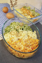 Swabian cuisine, spaetzle casserole, three types of spaetzle baked with cheese, classic spaetzle,