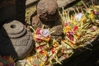 Offerings at the Hot Springs of Tirta Empul, Bali, IndonesiaSacrifices Baskets (Canang) at Tirta
