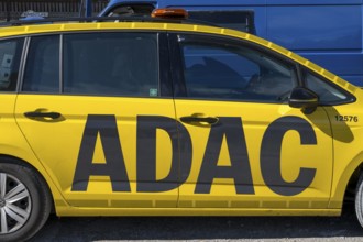ADAC Strassenwacht vehicle in a parking lot, side view with lettering, Lenggries, Upper Bavaria,