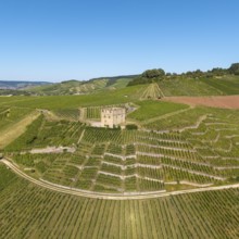 A stone house surrounded by vineyards under a clear blue sky, Y-Burg, Stetten im Remstal,