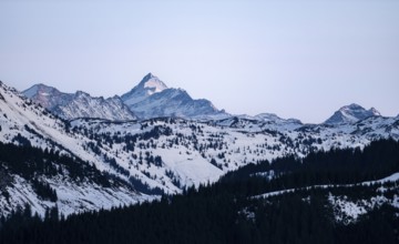 Summit of Grossglockner at sunset in winter, Hochbrixen, Brixen im Thale, Tyrol, Austria
