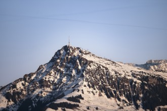 Summit of the Kitzbühler Horn in the evening light in winter, Hochbrixen, Brixen im Thale, Tyrol,