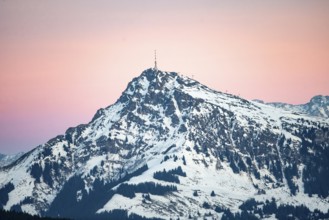 Kitzbühler Horn summit at sunset in winter, Hochbrixen, Brixen im Thale, Tyrol, Austria