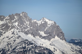 Ackerlspitze and Maukspitze peaks in winter, view from the Hohe Salve, Tyrol, Austria