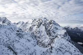 View of snowy Waxenstein, view from Längenfelderkopf in winter, Wetterstein Mountains,