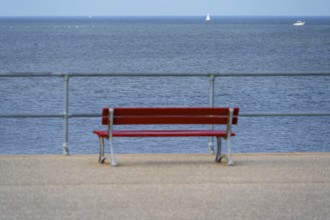 Red bench on the Baltic Sea, Mecklenburg-Western Pomerania, Germany