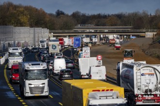 Motorway construction site, the A57 is extended to 6 lanes on the section between the Meerbusch