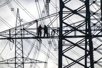 Work on a 380 kV high-voltage overhead line, new construction, along the A57 motorway, near