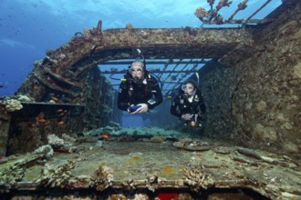 Diver and diver explore wreck, shipwreck, Salem Express, Port Safaga, ferry, Red Sea, Egypt
