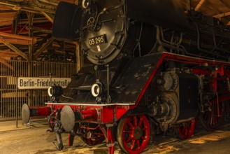 Historic express train locomotive 03 295, built 1937, railway museum, Augsburg railway park,