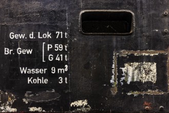 Technical data of a historic steam locomotive owned by the Free State of Bavaria, Eisenbahnmuseum,