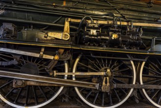 Wheelwork of the legendary French locomotive La France, operating number 231.K 22, railway museum,