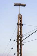 Power pole with lamp, Augsburg railway park, administrative district of Swabia, Bavaria, Germany