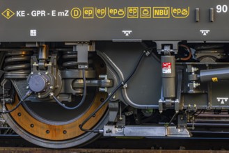 Braking system of a modern railroad locomotive, Augsburg railway park, administrative district of