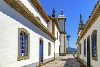 Exterior view of the Bom Jesus de Matosinhos church with its Baroque architecture in Congonhas,