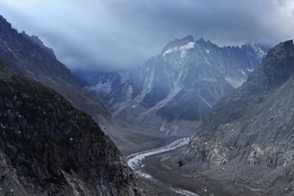 Glacier tongue of the Mer de Glace, Mont-Blanc, Chamonix-Mont-Blanc, Haute-Savoie, France