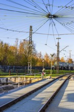 Turntable and catenary spider, Augsburg railway park, Regierungsbezirk Swabia, Bavaria, Germany