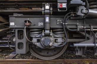 Braking system of a modern railroad locomotive, Augsburg railway park, administrative district of