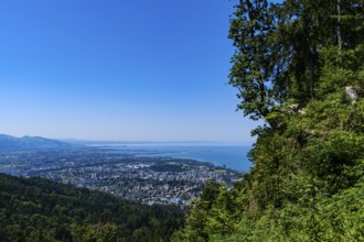 Scenic view of Bregenz and across Lake Constance from Pfänder near Fluh, Bregenz, Vorarlberg,