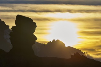 Rock formation in the foreground of a brilliant sunset, UNESCO World Heritage Site, Teide National