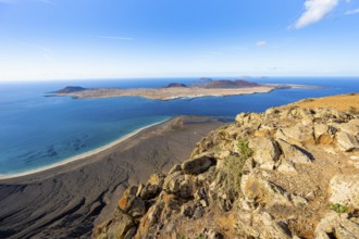 View of the sea and the island of La Graciosa, Mirador del Porrito viewpoint, Lanzarote, Canary