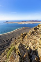 View of the sea and the island of La Graciosa, Mirador del Porrito viewpoint, Lanzarote, Canary