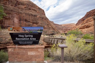 Hite, Utah - Hog Spring Recreation Area. The are has picnic areas and a hiking trail in Red Rock