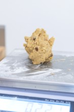 Dough with raisins on a scale in a baking environment, Christmas baking, Haselstaller Hof,
