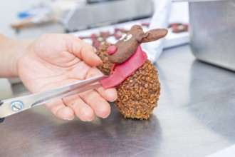 A handcrafted reindeer chocolate with a red scarf, Christmas baking, Haselstaller Hof, Wildberg,