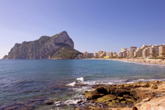 Rocks, Playa La Fossa-Levante, Penon de Ifach landmark, Calpe Valencia, Costa Blanca, Spain