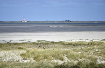 Dune landscape near Sankt Peter-Ording, Westerhever lighthouse, North Sea, Schleswig-Holstein,