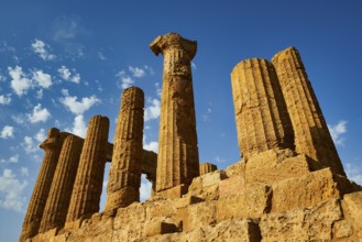 Temple of Hera, Temple of Juno, Ancient Sandstone Temple Ruins with Blue Sky and Clouds, Valley of